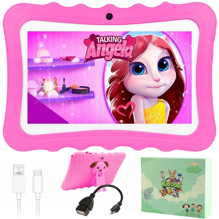 Tableta pentru copii 7", 32GB, Wi-Fi, Bluetooth, roz, set cu etui protector