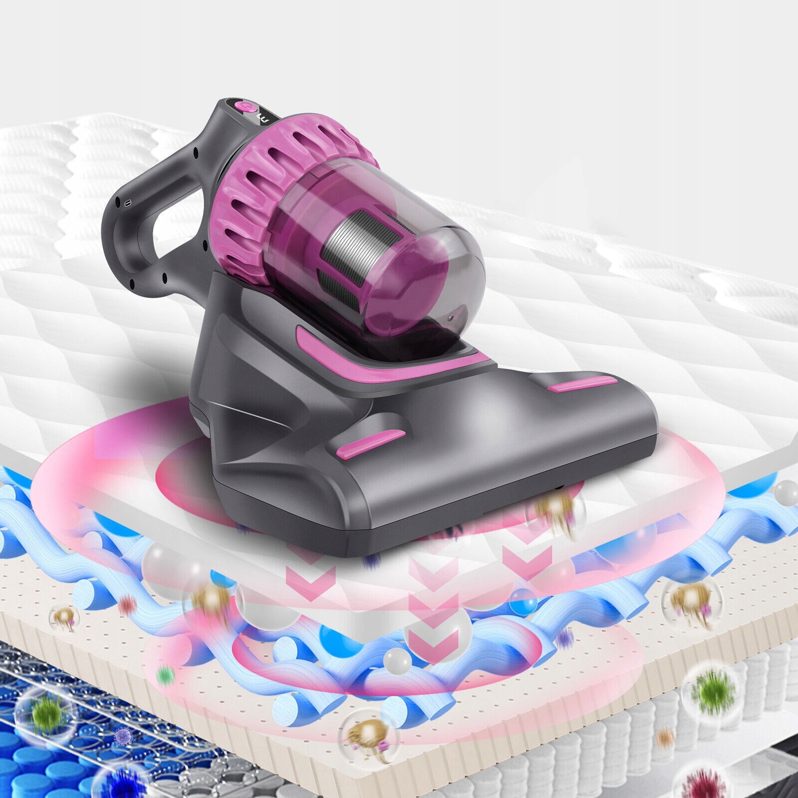 Aspirator fara fir pentru saltele, 100W, functie 3 in 1, protectie UV, gri si mov, 17,5x21,5x29cm