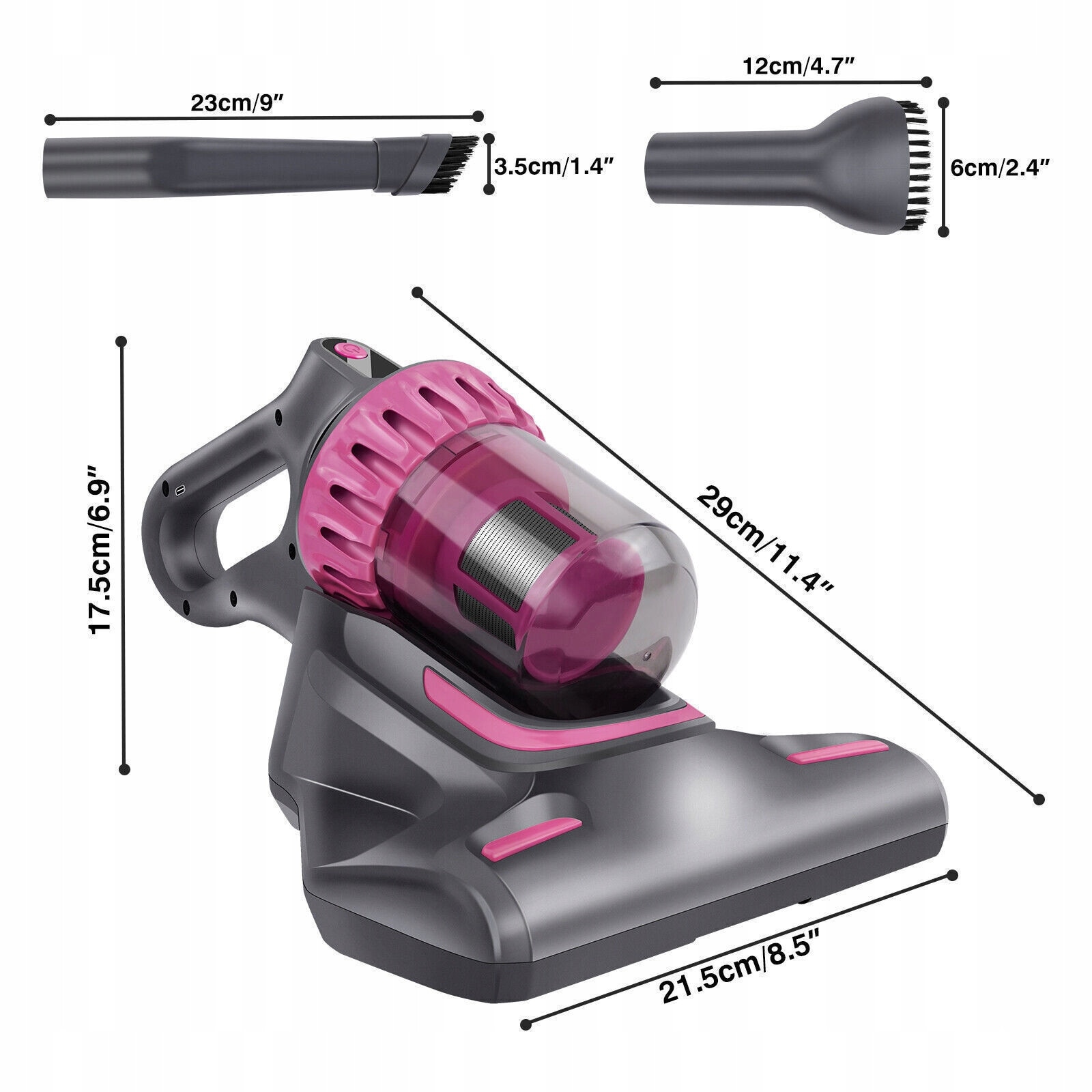 Aspirator fara fir pentru saltele, 100W, functie 3 in 1, protectie UV, gri si mov, 17,5x21,5x29cm