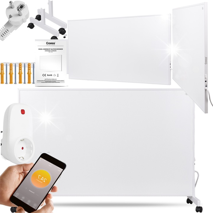 Cronos fűtőpanel, 800W, fehér, 100x60cm, WiFi termosztáttal