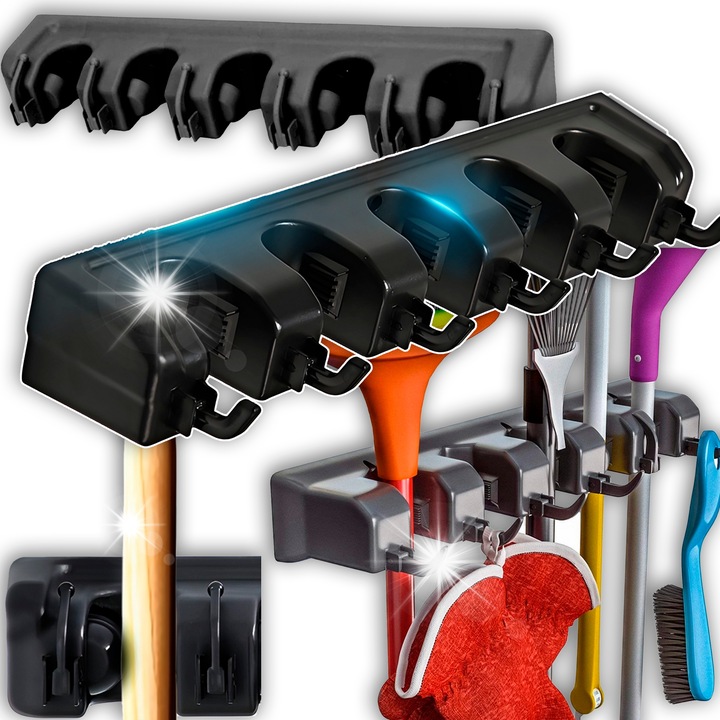 Fali tartó kerti szerszámokhoz, 11 kampó, mérete 40,5x11,5x6cm, szerelési készlet mellékelve