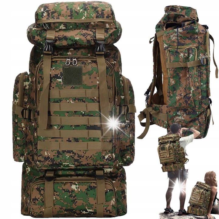 Túrázó hátizsák, 75L, terepszínű