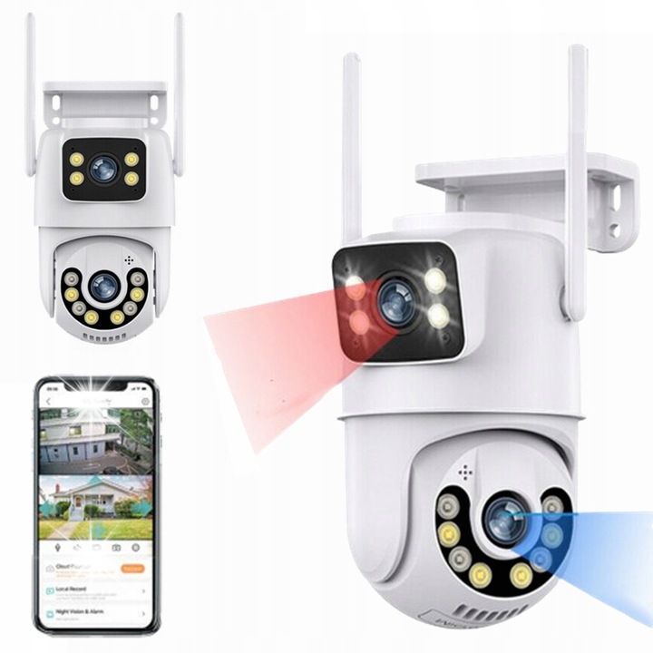 WiFi-s, forgatható kültéri megfigyelő kamera, 2x4MP, mozgásérzékelés, IP66 ellenállás, komplett szett