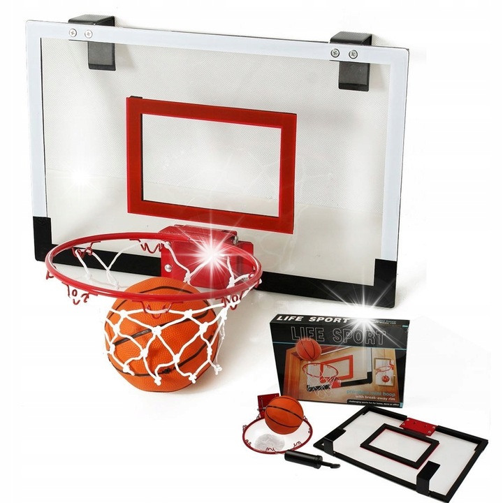 Ramiz kosárlabda szett, tábla 46x31x1cm, karika 30cm, pumpa 17x6cm, többszínű