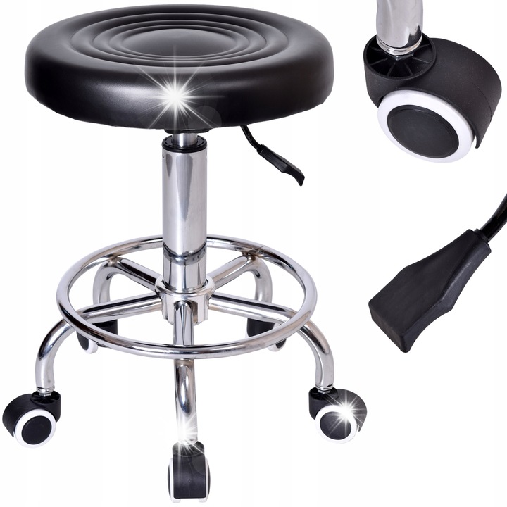 Козметична табуретка въртяща се Monza, черна, 62 см, с регулируема височина, стабилна основа