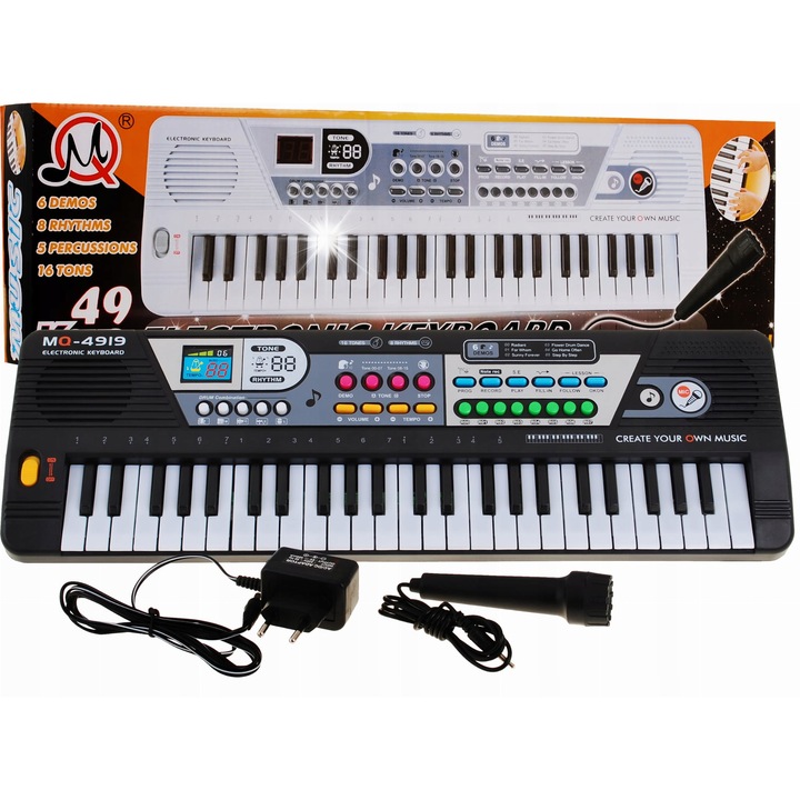 Ramiz billentyűzet mikrofonnal, 49 billentyű, 16 hangszín, 5 ritmus, 45x15x5cm, komplett szett