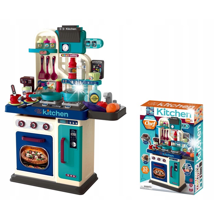 Interaktív gyerek konyha, Ramiz, 53 darab, víz- és hangfunkcióval, mérete 69x53x22cm