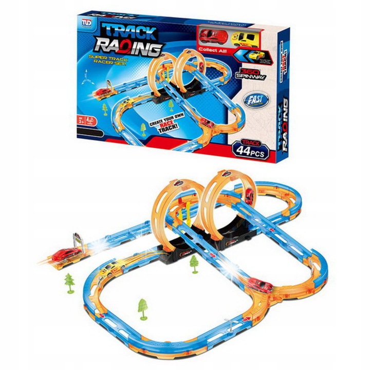 Circuit de curse Ramiz, 44 elemente, 2 masinute, dimensiuni 66x90x23cm, multicolor