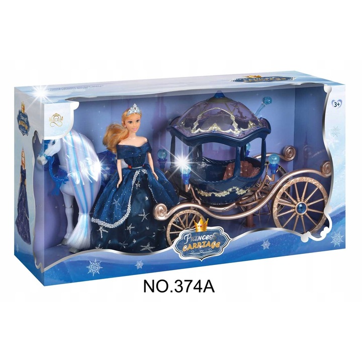 Interaktív szett kocsival, babával és lóval, Ramiz, világítással, méretei 70x18x34cm