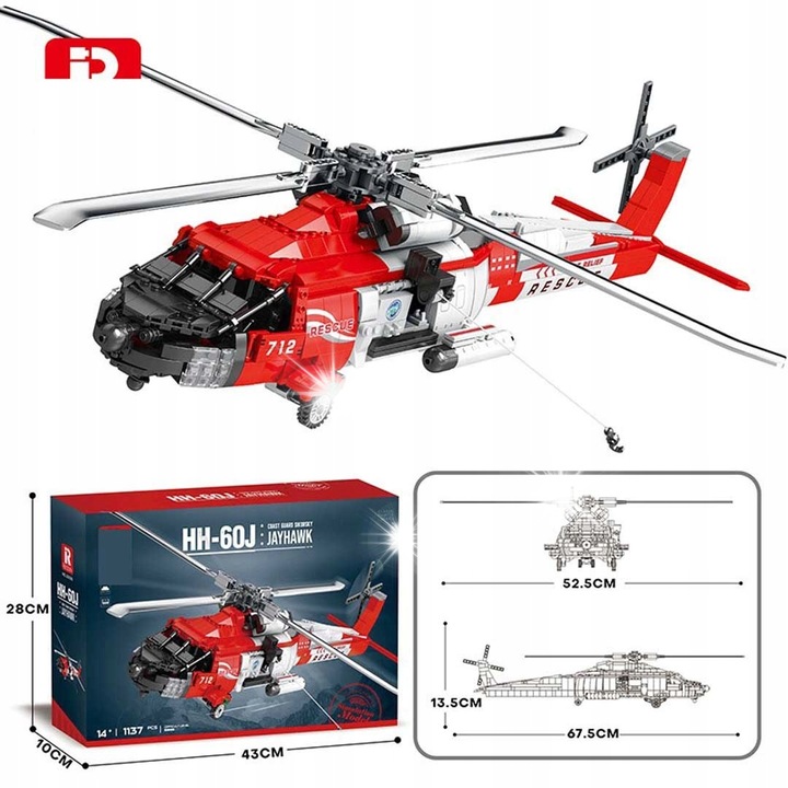 Комплект за изграждане на хеликоптер HH-60J, 1137 части, трудност 5/7, 67,5x52,5x13,5 см, за деца над 14 години