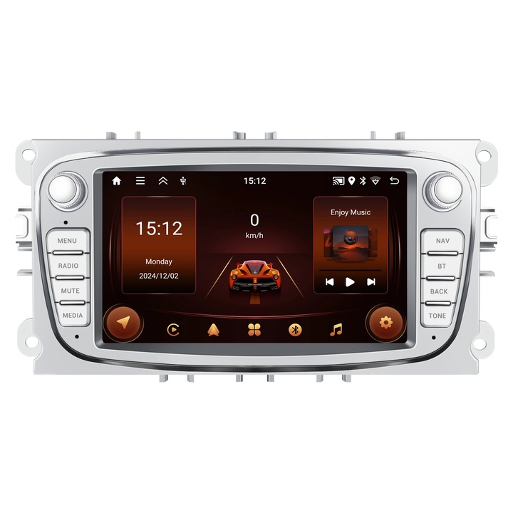 Dedikált Navigáció Ford Focus 7 hüvelykes, Android 15, Vezeték nélküli Carplay és Auto, 2GB+64GB, Tolatókamera MELLÉKELVE