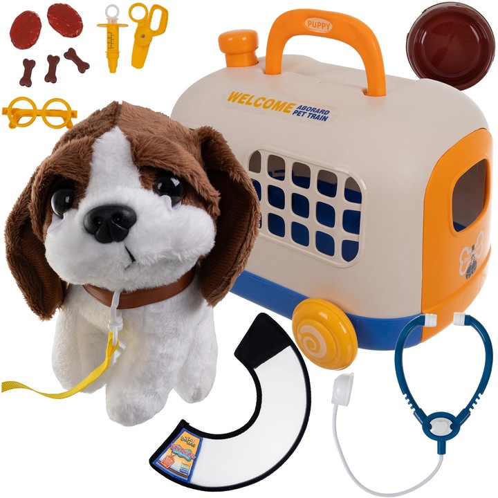 Állatorvosi szett plüss kutyával, kiegészítőkkel, bőrönddel, többszínű, 28x23x24cm