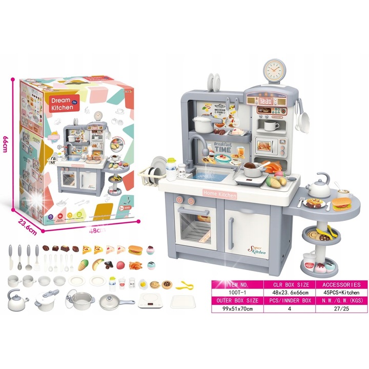 Интерактивна кухня за деца, Ramiz, с отворена суфла, аксесоари, многоцветна