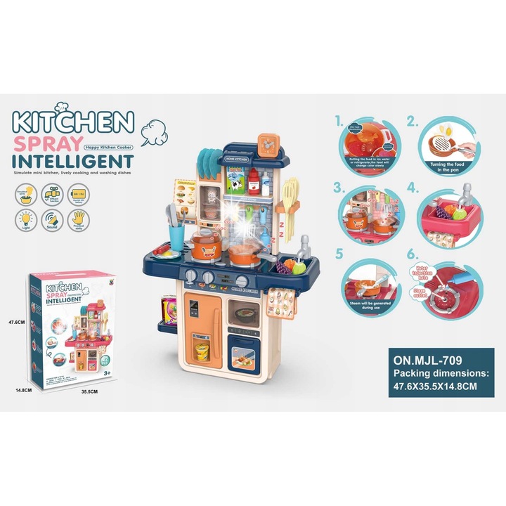 Ramiz interaktív gyermek konyha, 42 elemes, víz- és hangfunkciókkal, mérete 63x47x23 cm