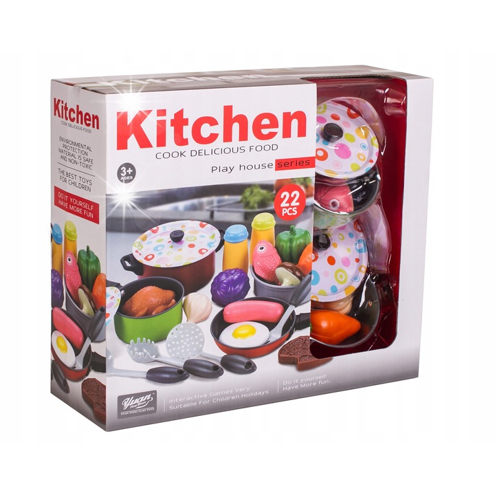 Doris gyerek főzőkészlet, 22 darabos, fém, többszínű, különböző méretek