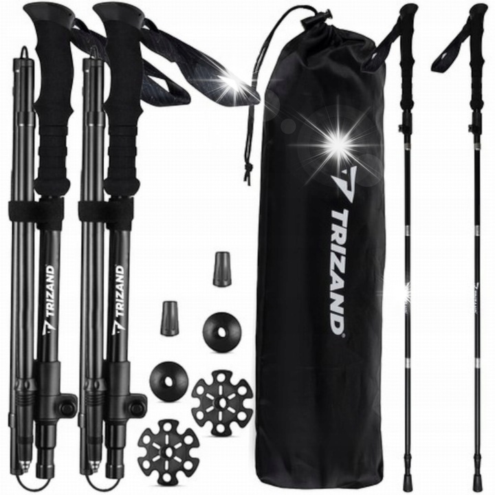 Комплект 2 броя щеки за трекинг Trizand, регулируеми, 110-130 см, 3 вида накрайници, черни