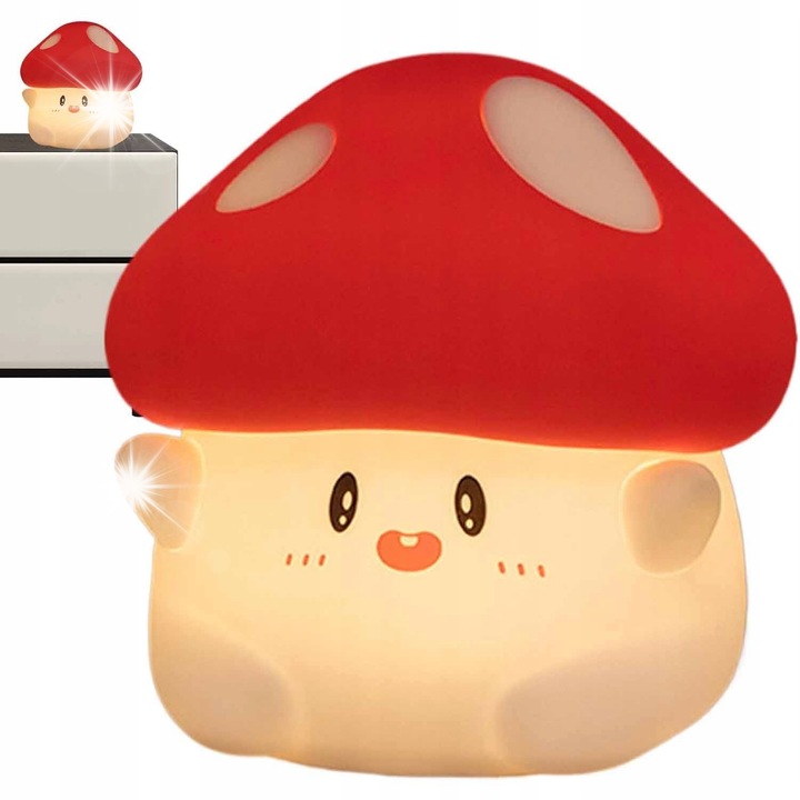 Детска нощна лампа, модел гъба, 2 нива на интензитет, червена + бяла, 10см