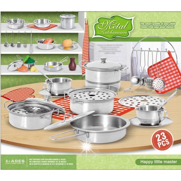 ProNice fém edénykészlet kiegészítőkkel gyerekeknek, 23 darabos, többszínű, különböző méretek