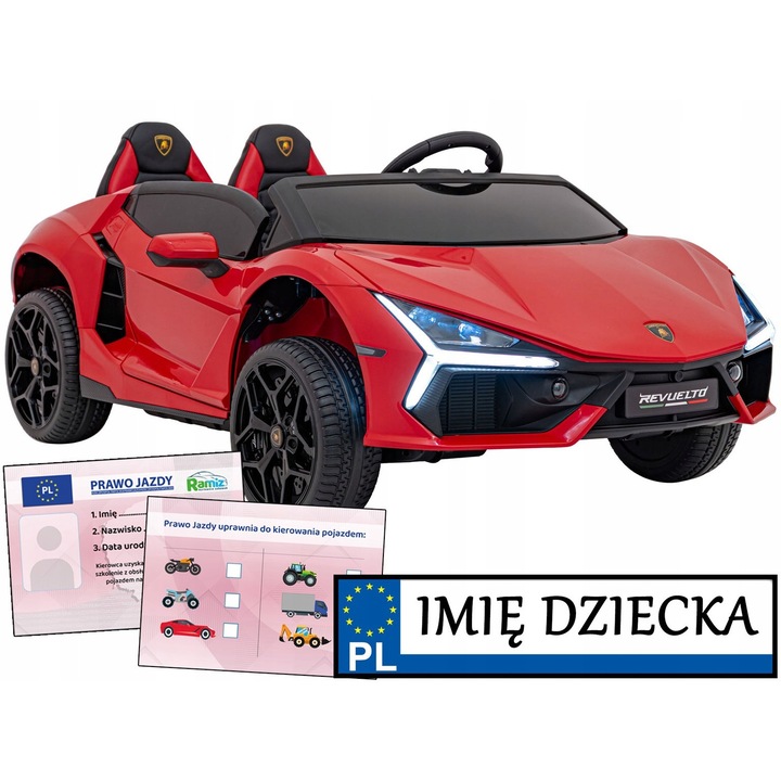 Elektromos kisautó gyerekeknek Lamborghini Revuelto XL, 4x200W, 24V, 132x73x44cm, távirányítóval, szettben