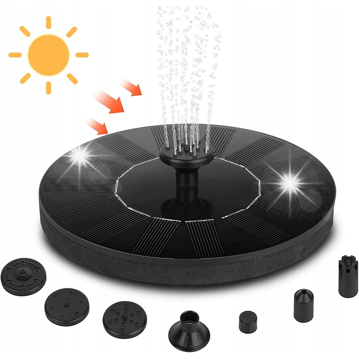 2,5 W-os szolár szökőkút 6 fúvókával, kerti, komplett készlet