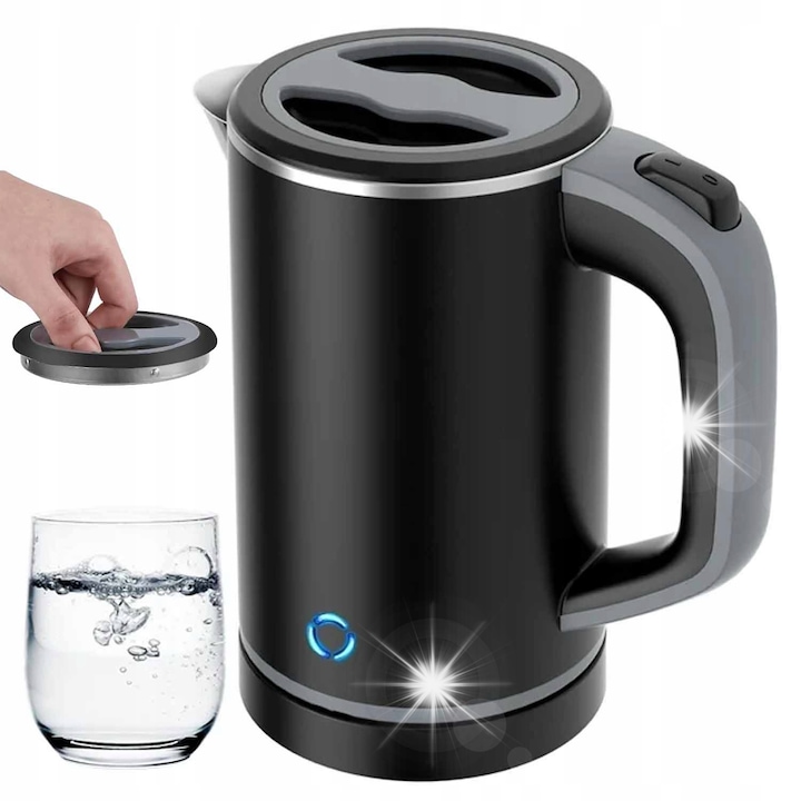 Fierbator portabil, 800ml, negru, 600W, din plastic si otel inoxidabil
