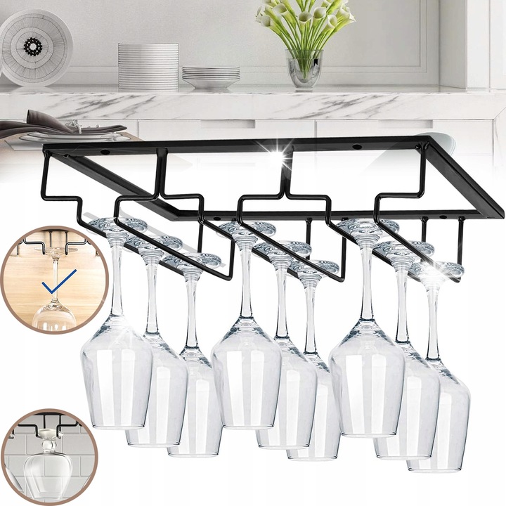 Borospohártartó, 30x23 cm, fém, fekete, 3 rekeszes