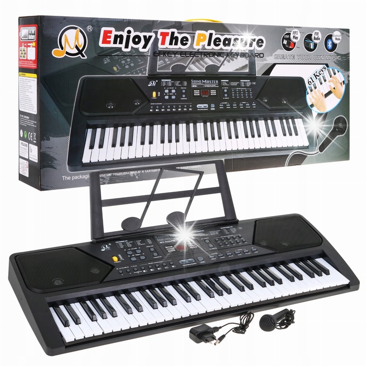 Ramiz MMQ-600UFB gyermek billentyűzet, 61 billentyű, mikrofonnal és kottatartóval, 80x30x9cm, AC tápegység vagy elemek