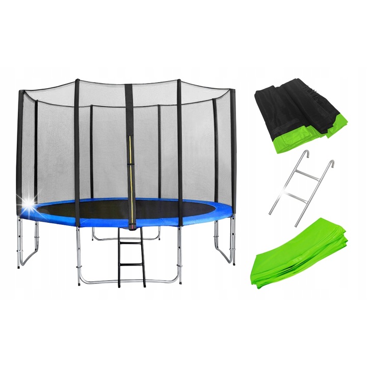 SkyRamiz 305 cm-es trambulin, zöld, biztonsági hálóval és létrával, teljes szett