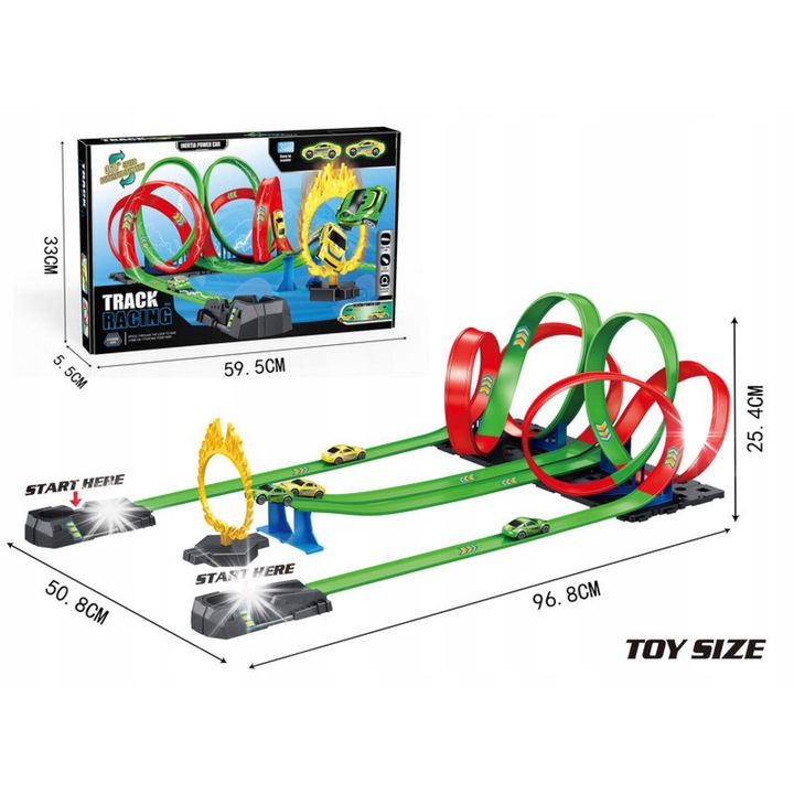 Комплект състезателна писта с изстрелвачка FIRE TRACK, Ramiz, 2 писти, 2 превозни средства, 94x47x20см, многоцветен