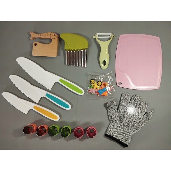 Gyermek konyhai eszköz készlet, 24 darabos, biztonságos anyagok, többszínű