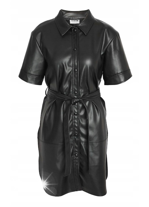 Коктейлна рокля Noisy May, черна, еко кожа, модерна кройка, с колан на талията, XS INTL