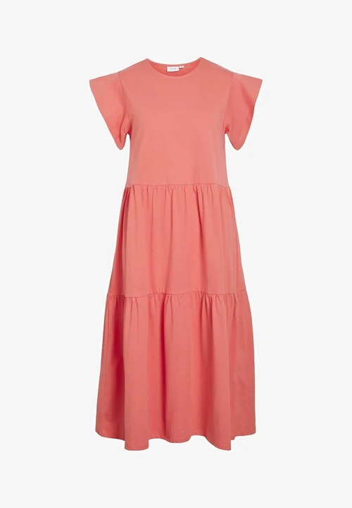 Дамска рокля VILA VISUMMER MIDI, корал, свободна кройка, мека материя, S INTL
