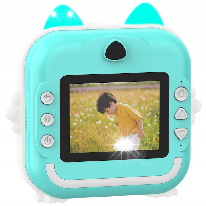 Мини термопринтер Drukus, 21 ролки хартия, син, 11x8x3,5 см