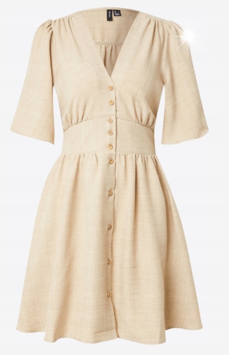 Vero Moda VMMELANEY ruha, elegáns, bézs, poliészter, V-nyakú, Bézs