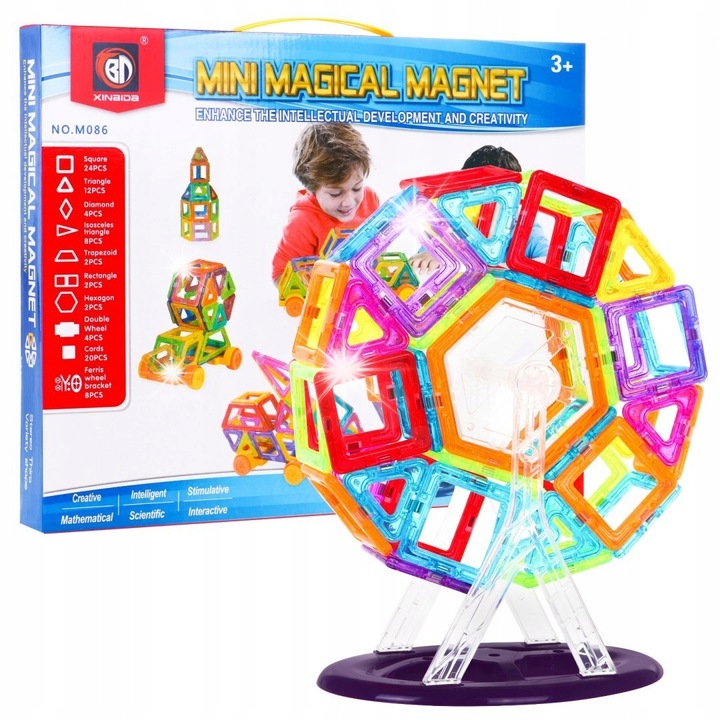 Ramiz építőkészlet, 86 darab, mágneses kockák, többszínű, 44x35x5cm