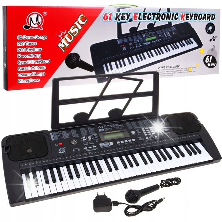 Ramiz gyermek billentyűzet, 54 billentyű, mikrofonnal, kottatartóval, fekete, 70,5x23x22cm