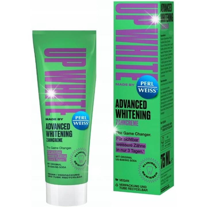 Паста за зъби Perl Weiss UP WHITE, 50 мл, професионално избелване, без глутен, без пероксид