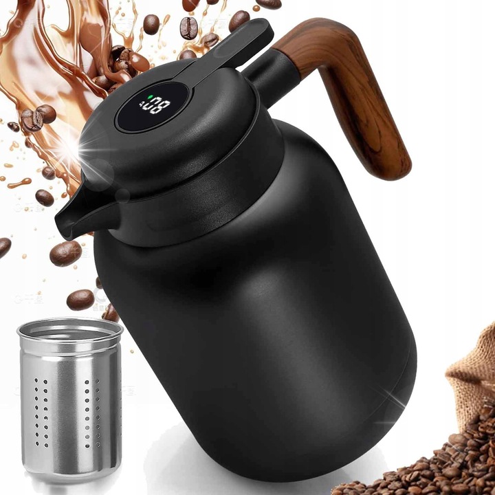 Termosz üveg 1,5L, fekete, kávéhoz és teához