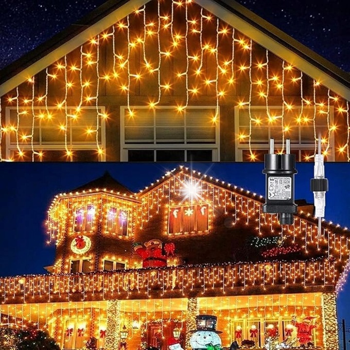 Girland LED, 10m, 400 LED, Meleg fehér szín, 8 világítási mód