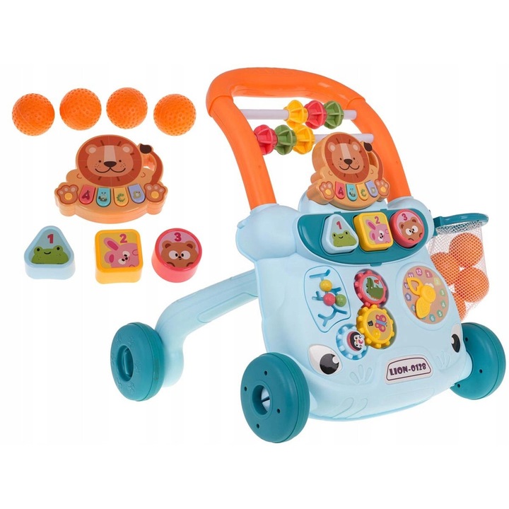 Interaktív játék gyerekeknek, Midule, 2 az 1-ben babakocsi, 4 labda, 40x34x40cm