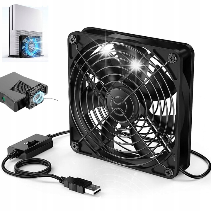 USB вентилатор за охлаждане, 14x14x2,5см, 3 скорости, черен, комплект 1 бр.