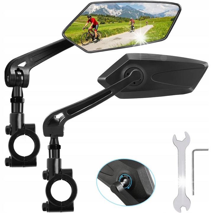 Комплект огледала за обратно виждане за велосипед, 360°, черни, 5,9x2,3 инча, за кормило 20-22 мм