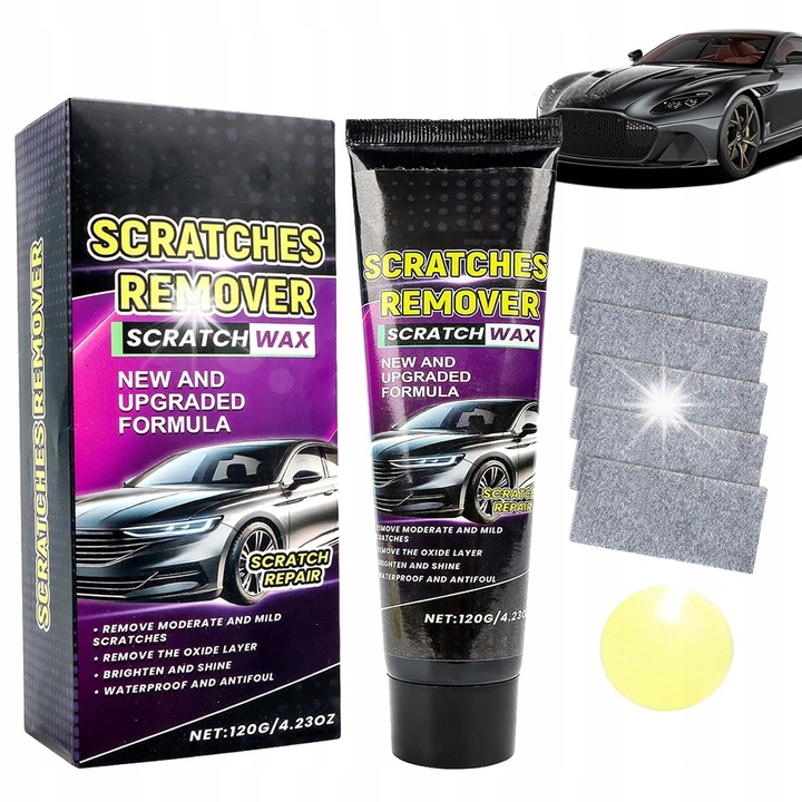 Комплект паста за отстраняване на драскотини от автомобил, нано кърпа, 120гр, 6 кърпи, 1 гъба, универсален, за всички цветове