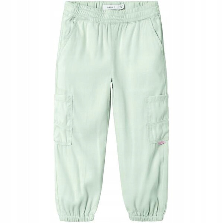 Панталони за деца, NAME IT, модел NMFBELLA, ментово зелено, полиестер