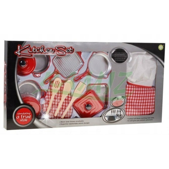 Ramiz gyerek konyhai készlet, 14 darabos, köténnyel és kesztyűvel, többszínű, 36x70x6cm