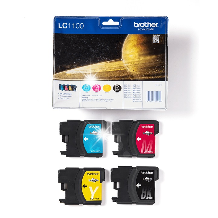 Комплект 4x Комплект мастила Brother LC1100 CMYK, 450 страници черно, 325 страници цветно, за принтери DCP/MFC