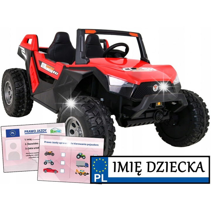 Buggy Clash elektromos kisautó, 4x4, pilótával, EVA kerekekkel, többszínű, 144x95x78cm, táblával és jogosítvánnyal