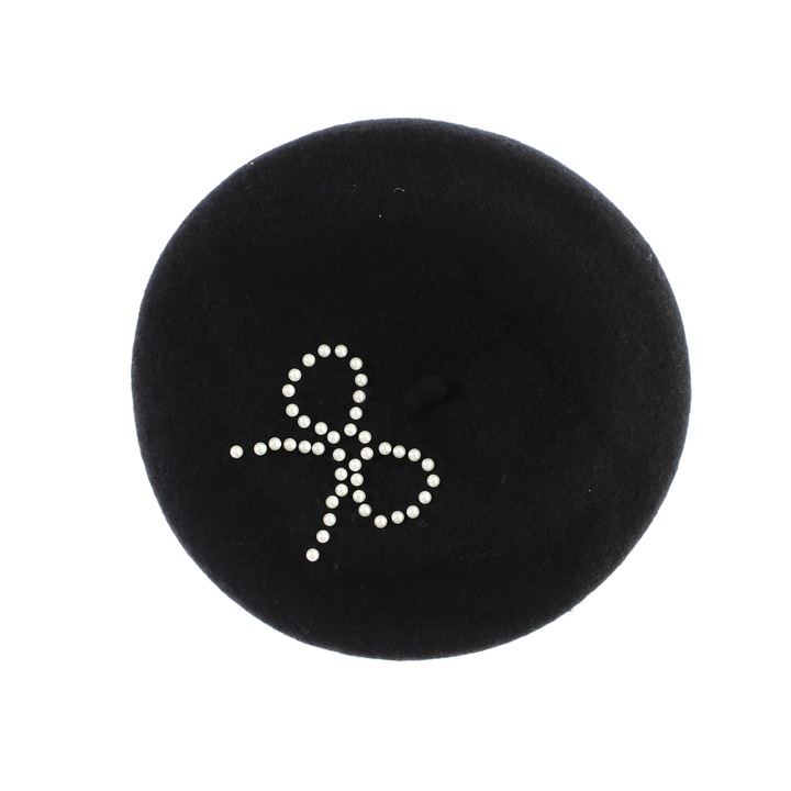 Дамска барета, вълнена, Buticcochet, модел с перли, универсален размер, Черна - BSC826