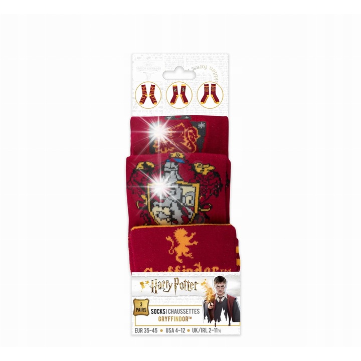 Sosete Harry Potter Gryffindor, set 3 perechi, 37-45, multicolor