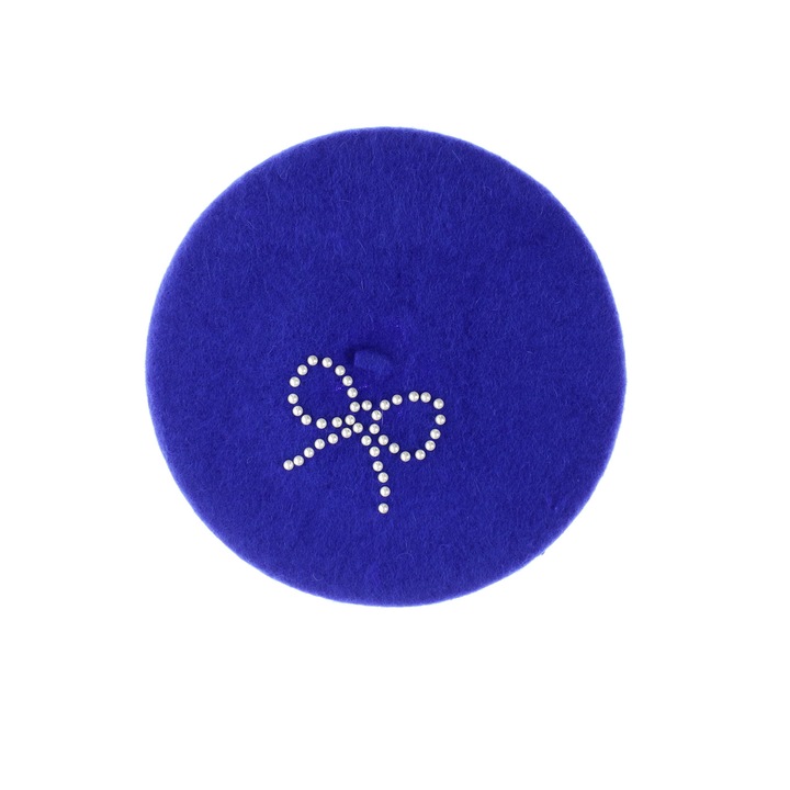 Bereta de dama, din lana, Buticcochet, model cu perle, one size, Albastru electric - BSC834